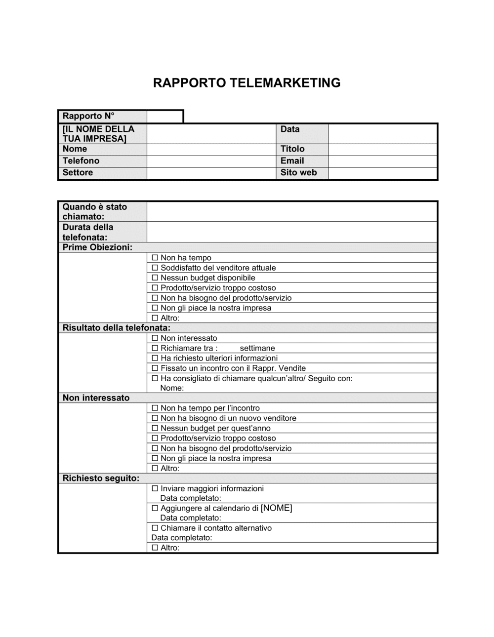 Business-in-a-Box's Rapporto di telemarketing