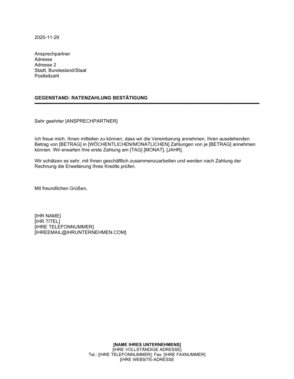 Business-in-a-Box's Ratenzahlung Bestätigung