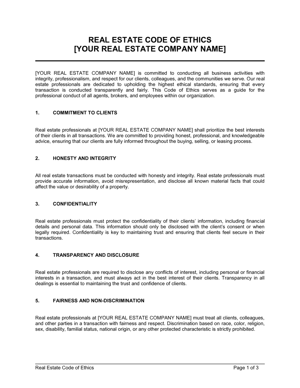 Business-in-a-Box's Real Estate Code Of Ethics Template