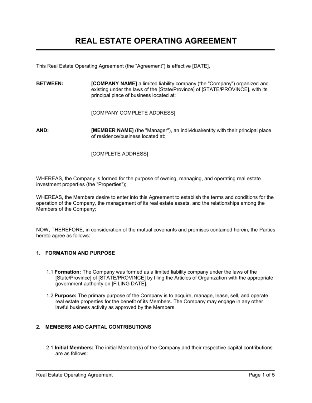 Business-in-a-Box's Real Estate Operating Agreement Template