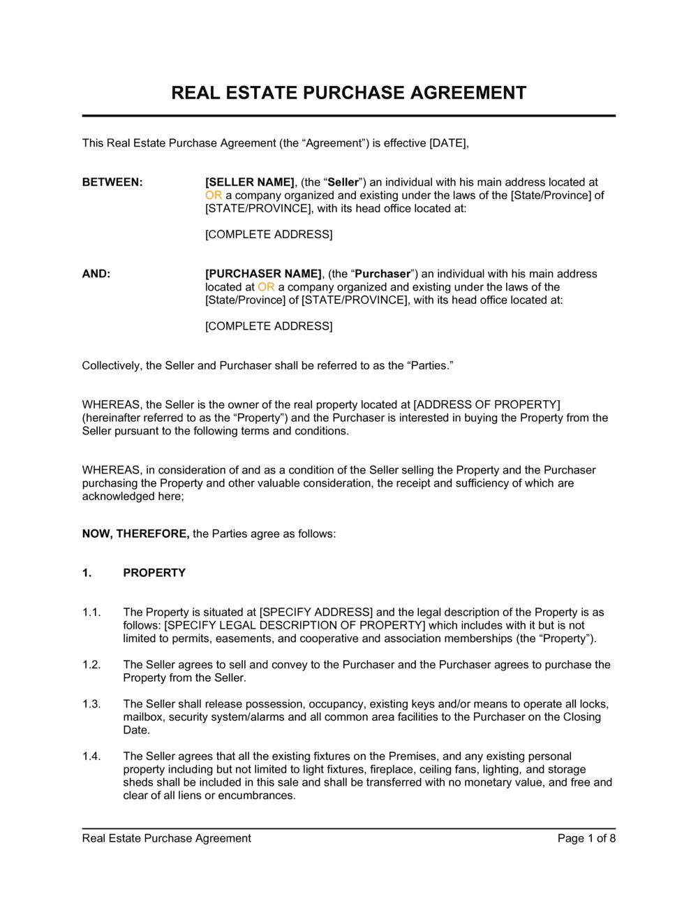 Business-in-a-Box's Real Estate Purchase Agreement Template