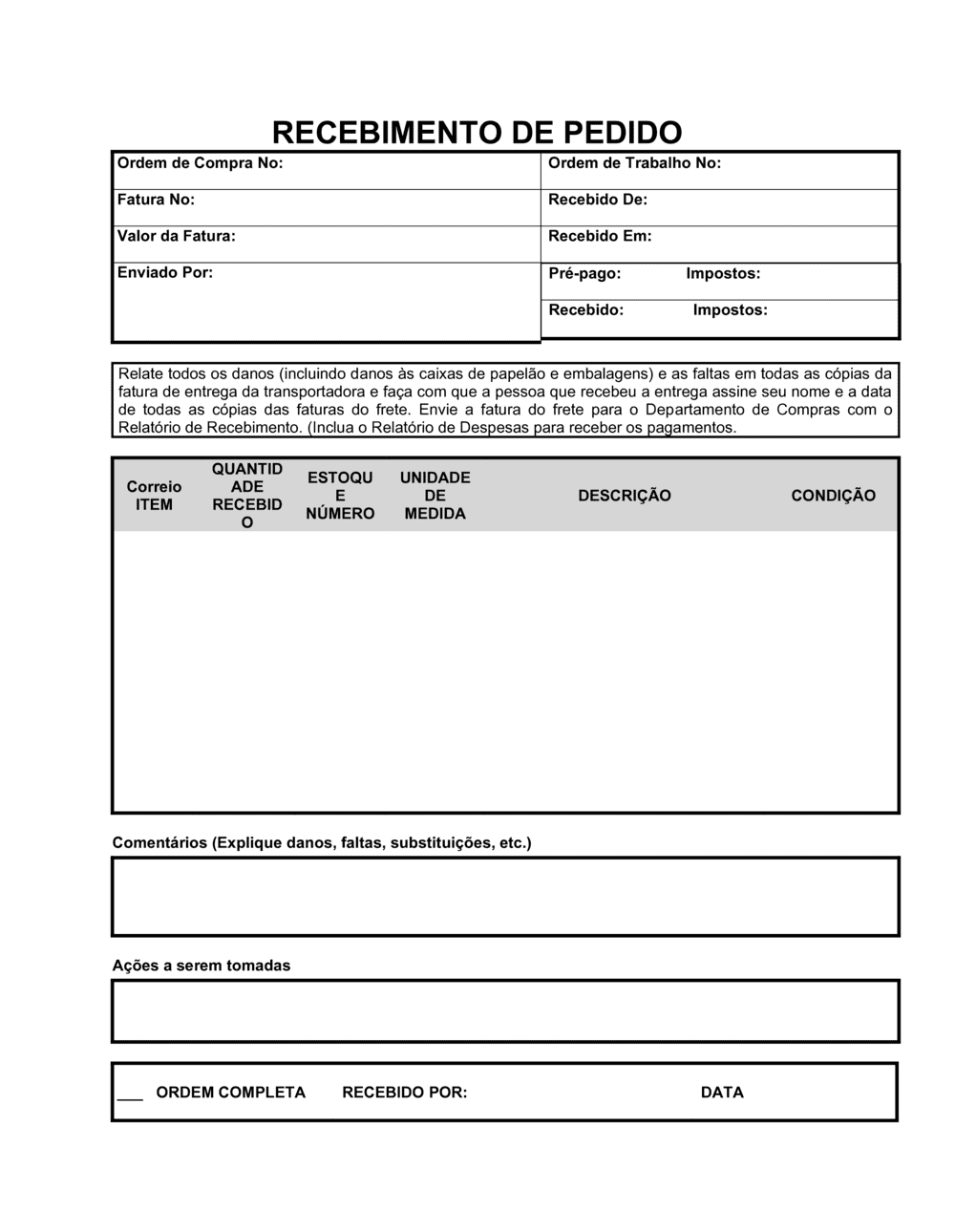 Business-in-a-Box's Recebimento de Pedido