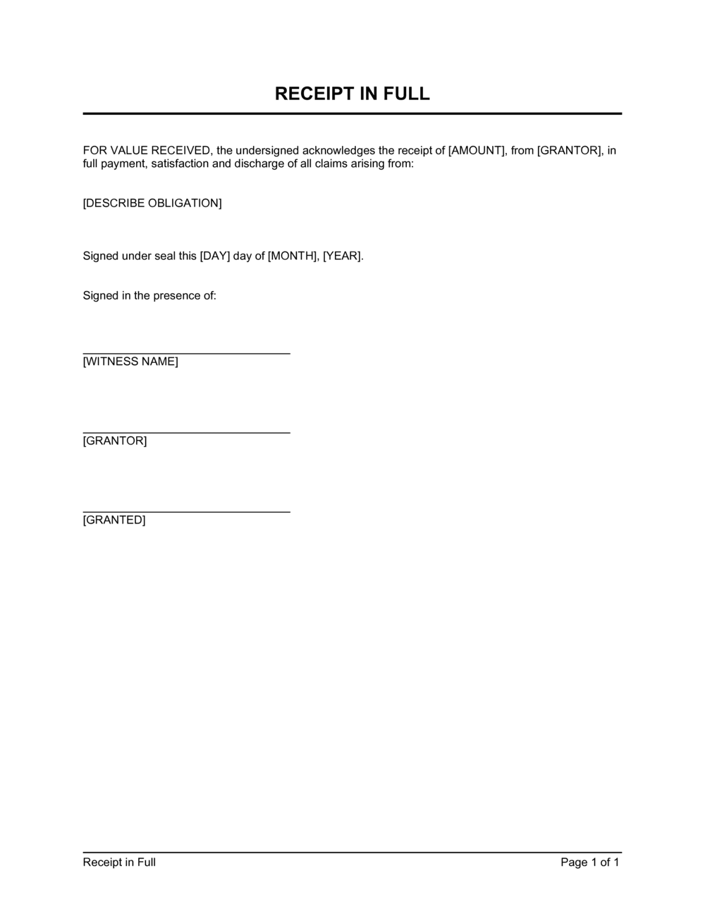 Template Of Receipt Of Documents