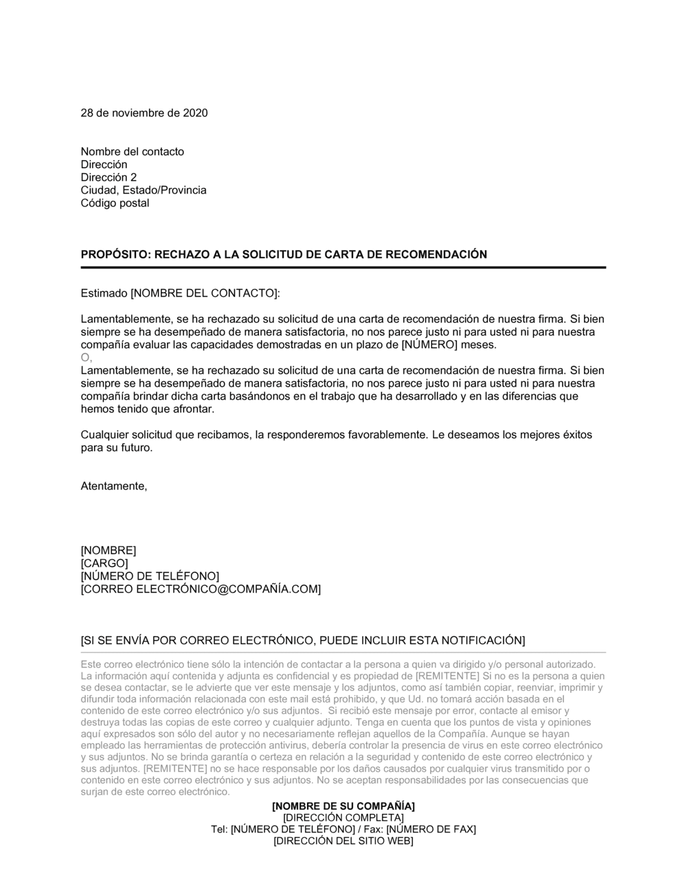 Business-in-a-Box's Rechazo a la solicitud de carta de recomendación