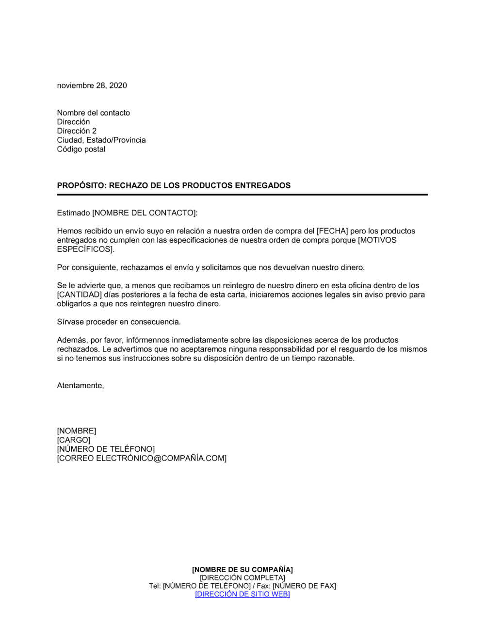 Business-in-a-Box's Rechazo de bienes por incumplimiento