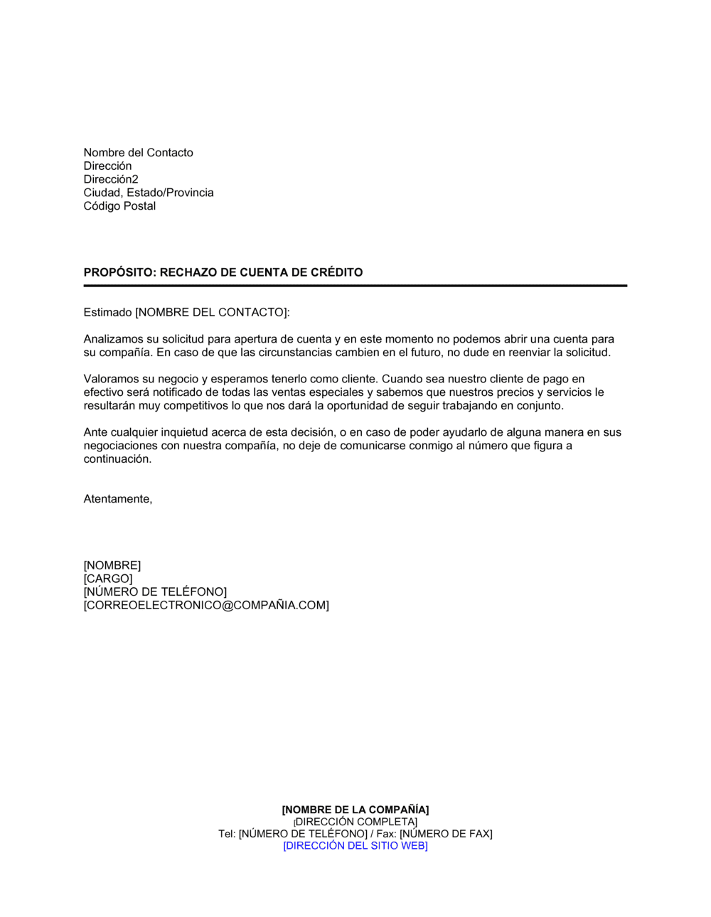 Business-in-a-Box's Rechazo de cuenta de crédito