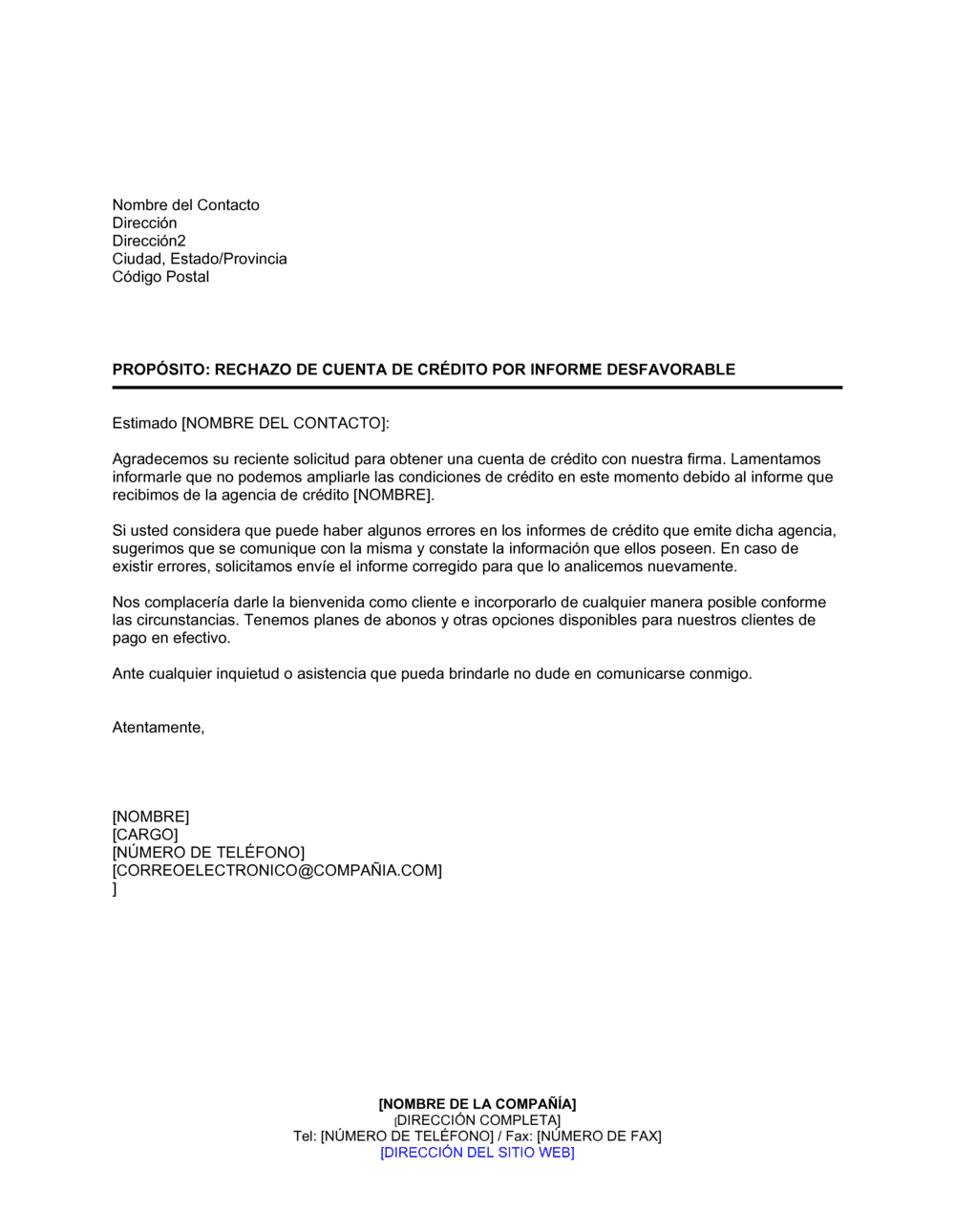 Business-in-a-Box's Rechazo de cuenta de crédito por informe desfavorable