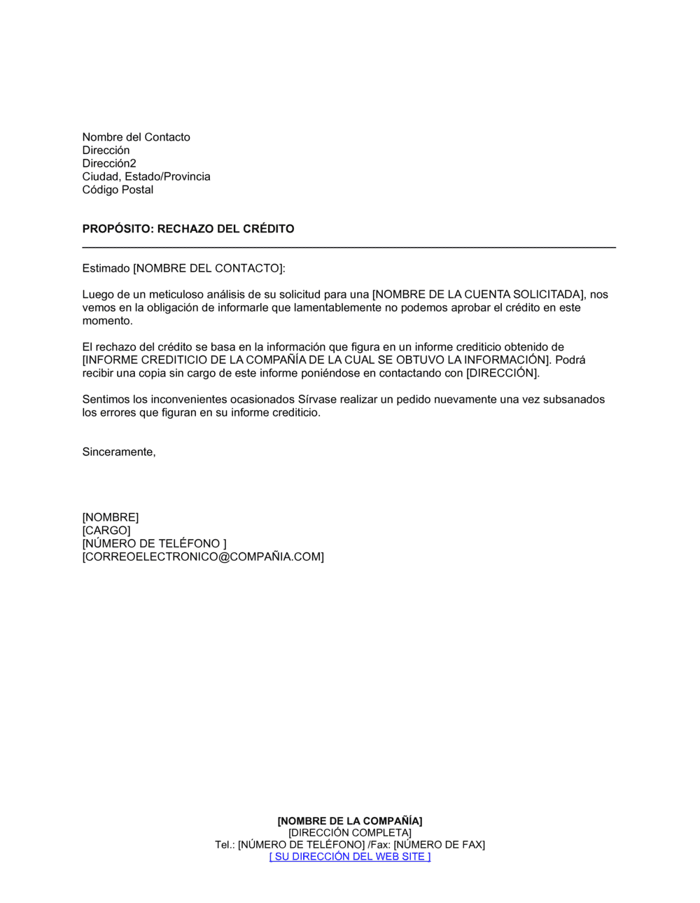 Business-in-a-Box's Rechazo del crédito