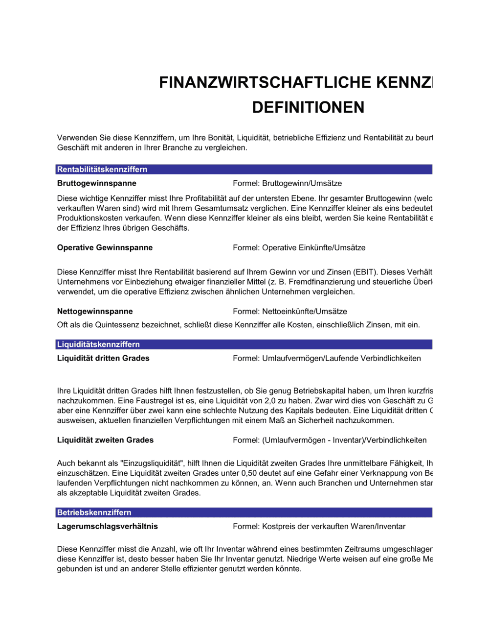 Business-in-a-Box's Rechner für finanzwirtschaftliche Kennziffern