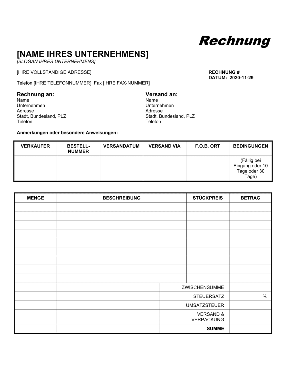 Business-in-a-Box's Rechnung