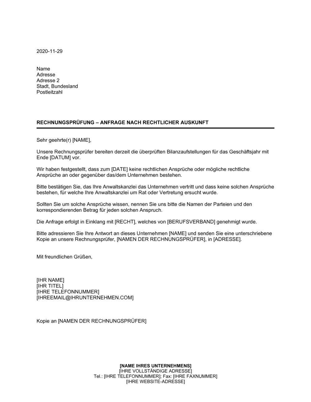 Business-in-a-Box's Rechnungsprüfung - Anfrage nach rechtlicher Auskunft
