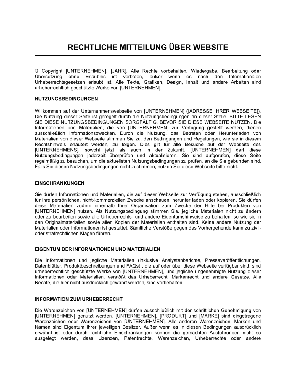 Business-in-a-Box's Rechtliche Mitteilung über Website