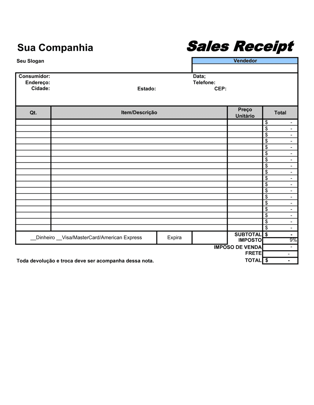 Business-in-a-Box's Recibo de Vendas