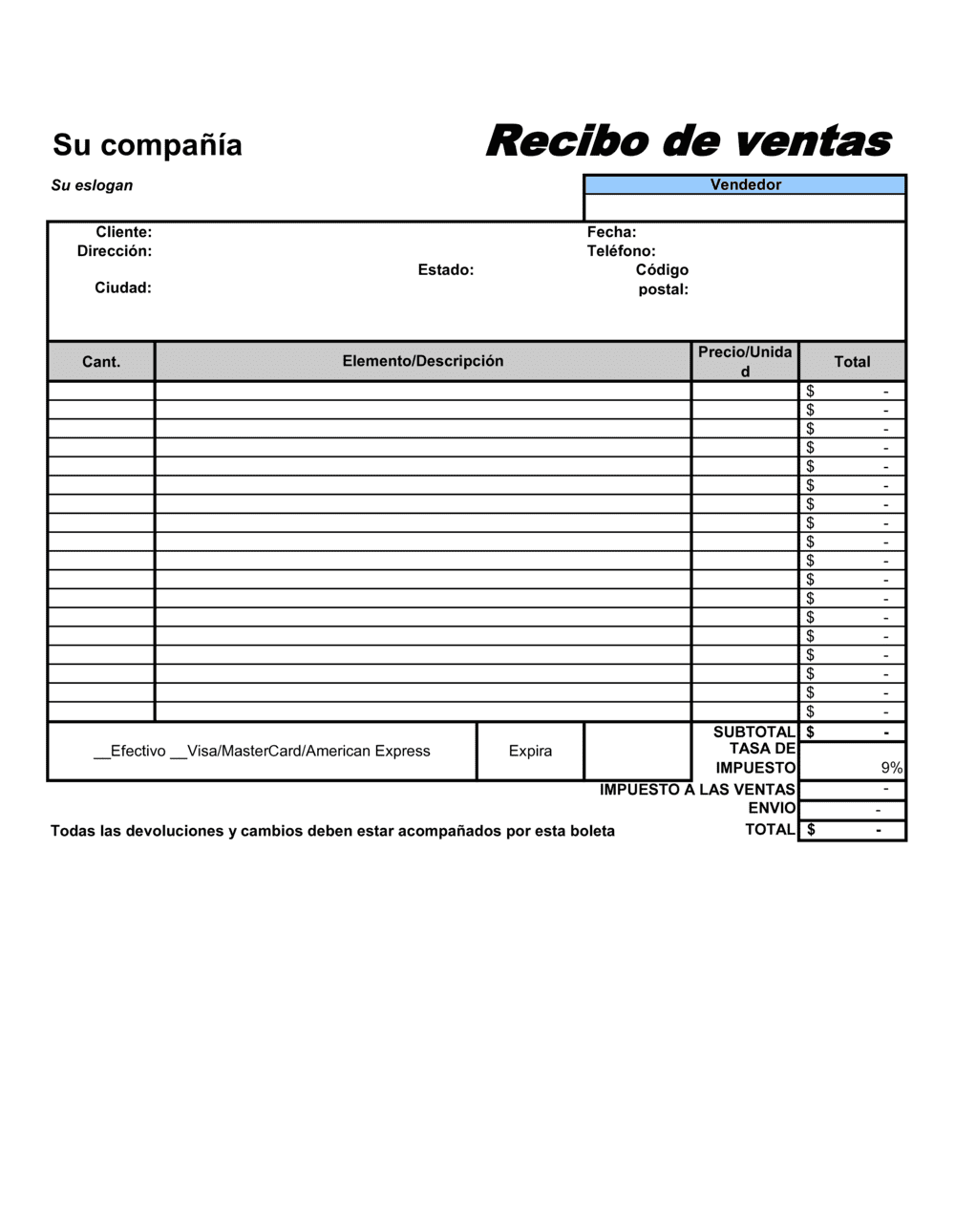 Business-in-a-Box's Recibo de ventas