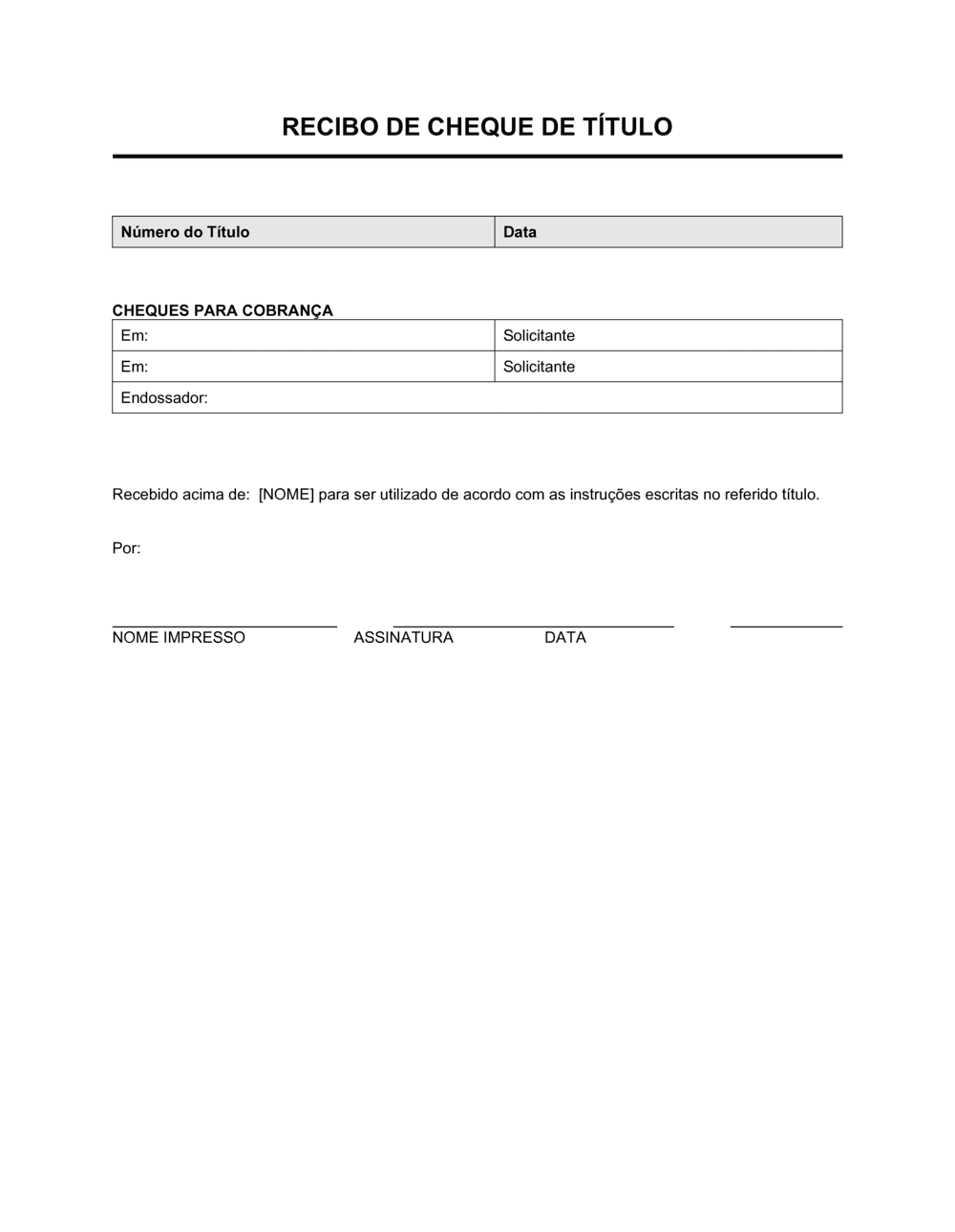 Business-in-a-Box's Recibo do Cheque do Título