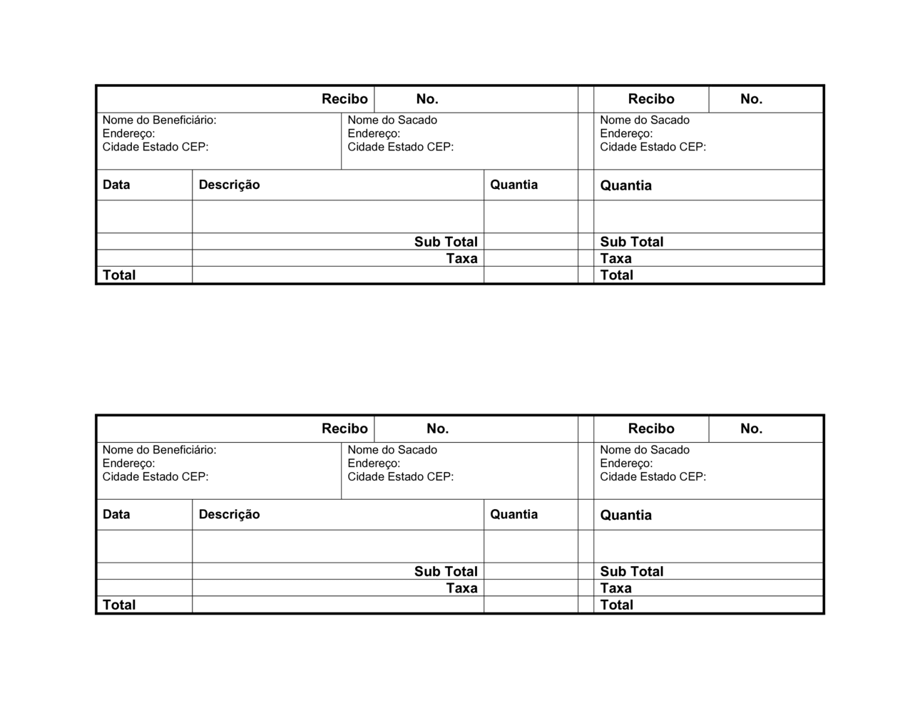 Business-in-a-Box's Recibo para Bens e Serviços