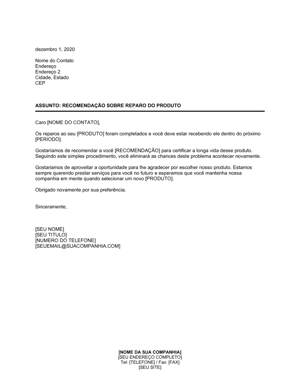 Business-in-a-Box's Recomendação Sobre Produto Reparado