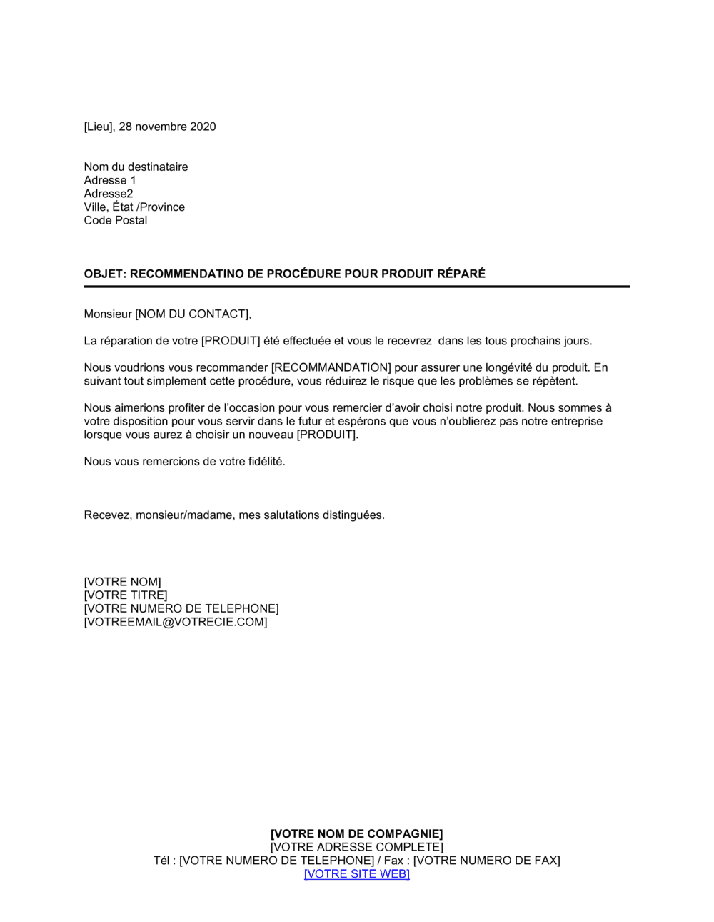 Business-in-a-Box's Recommandation pour produit réparé