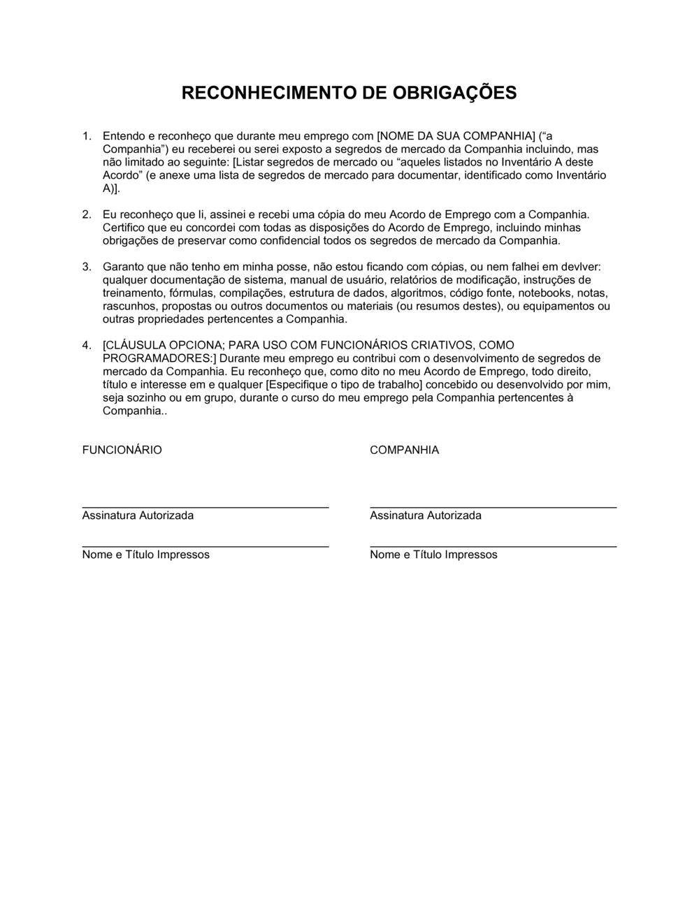 Business-in-a-Box's Reconhecimento das Obrigações
