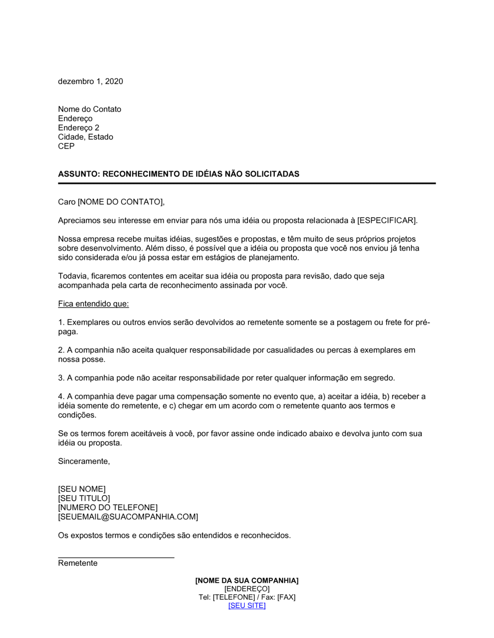 Business-in-a-Box's Reconhecimento de Idéias Não Solicitadas