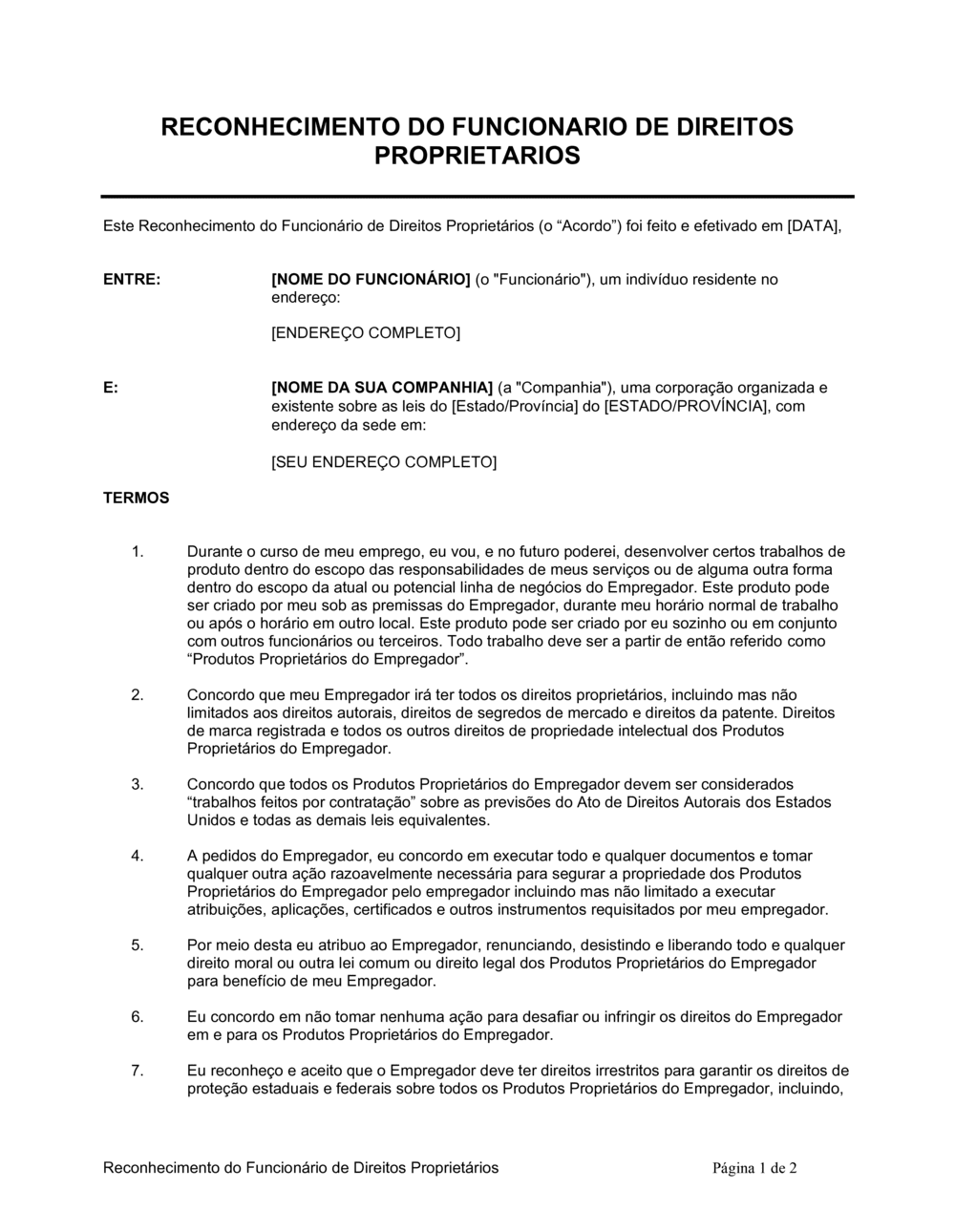 Business-in-a-Box's Reconhecimento dos Direitos Proprietários do FUncionário