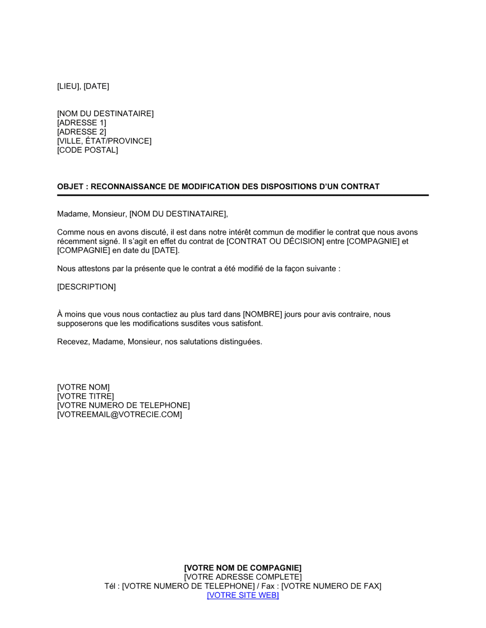 Business-in-a-Box's Reconnaissance de modification des dispositions de contrat