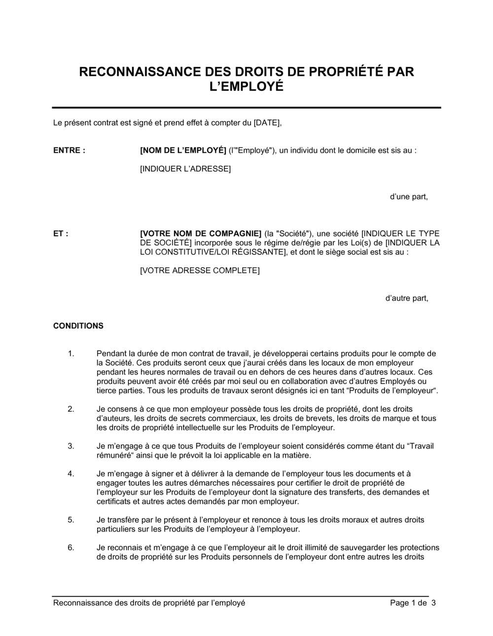 Business-in-a-Box's Reconnaissance des droits de propriété par l'employé