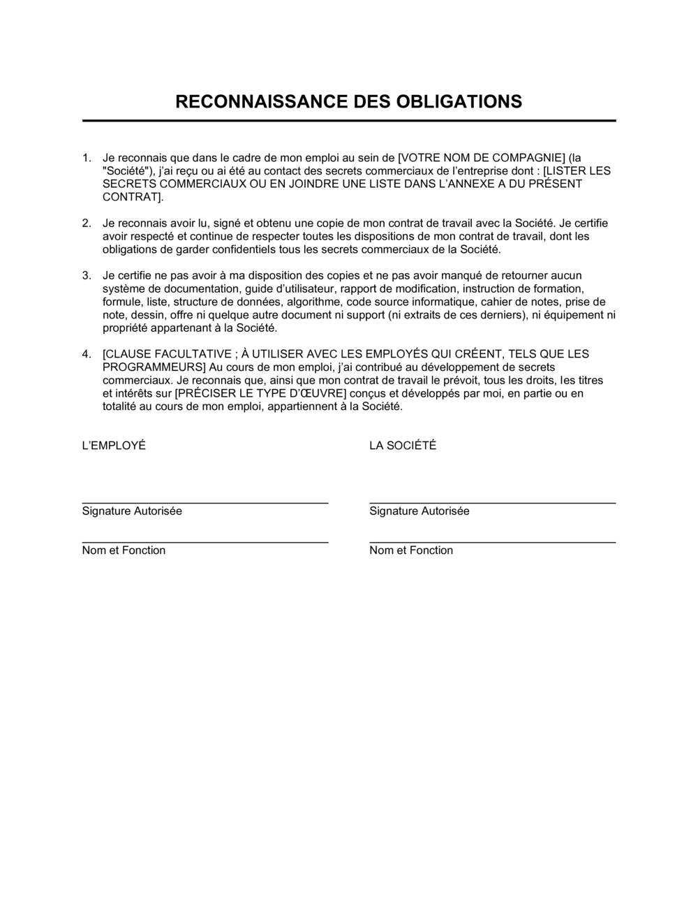 Business-in-a-Box's Reconnaissance des obligations d'après fin de contrat de travail