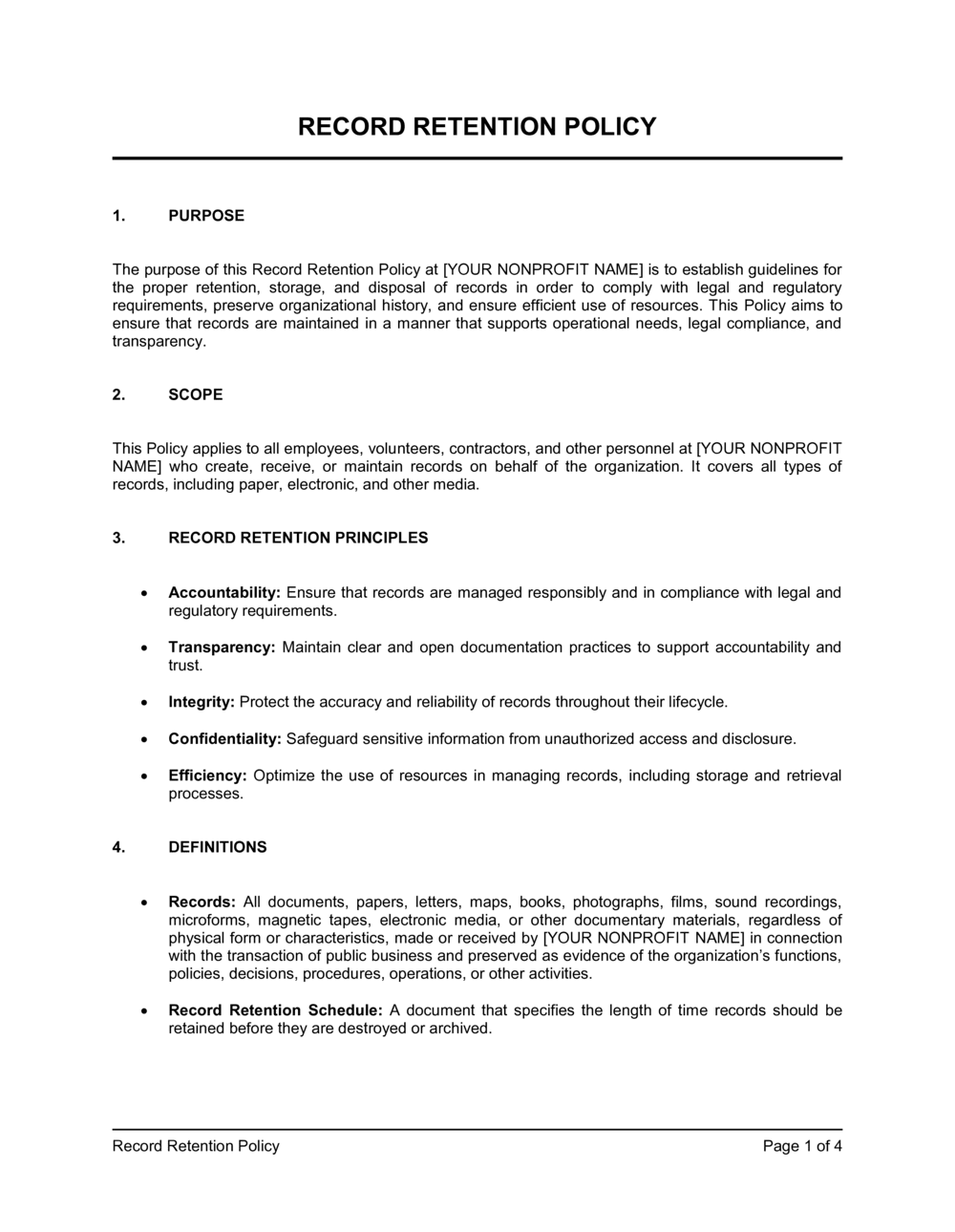 Business-in-a-Box's Record Retention Policy For Nonprofits Template