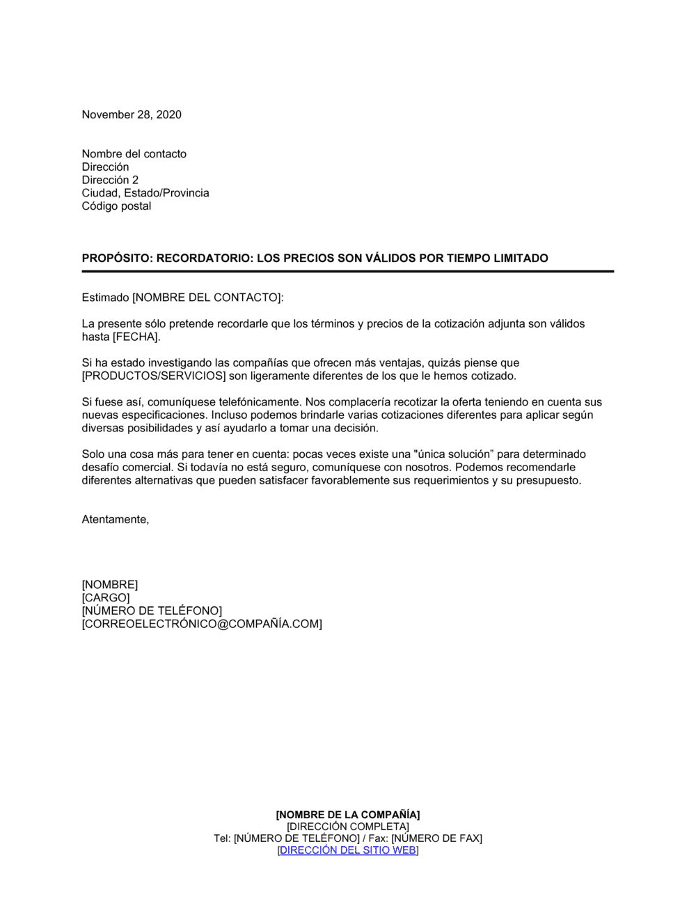 Business-in-a-Box's Recordatorio los precios que figuran en esta cotización son válidos por tiempo limitado