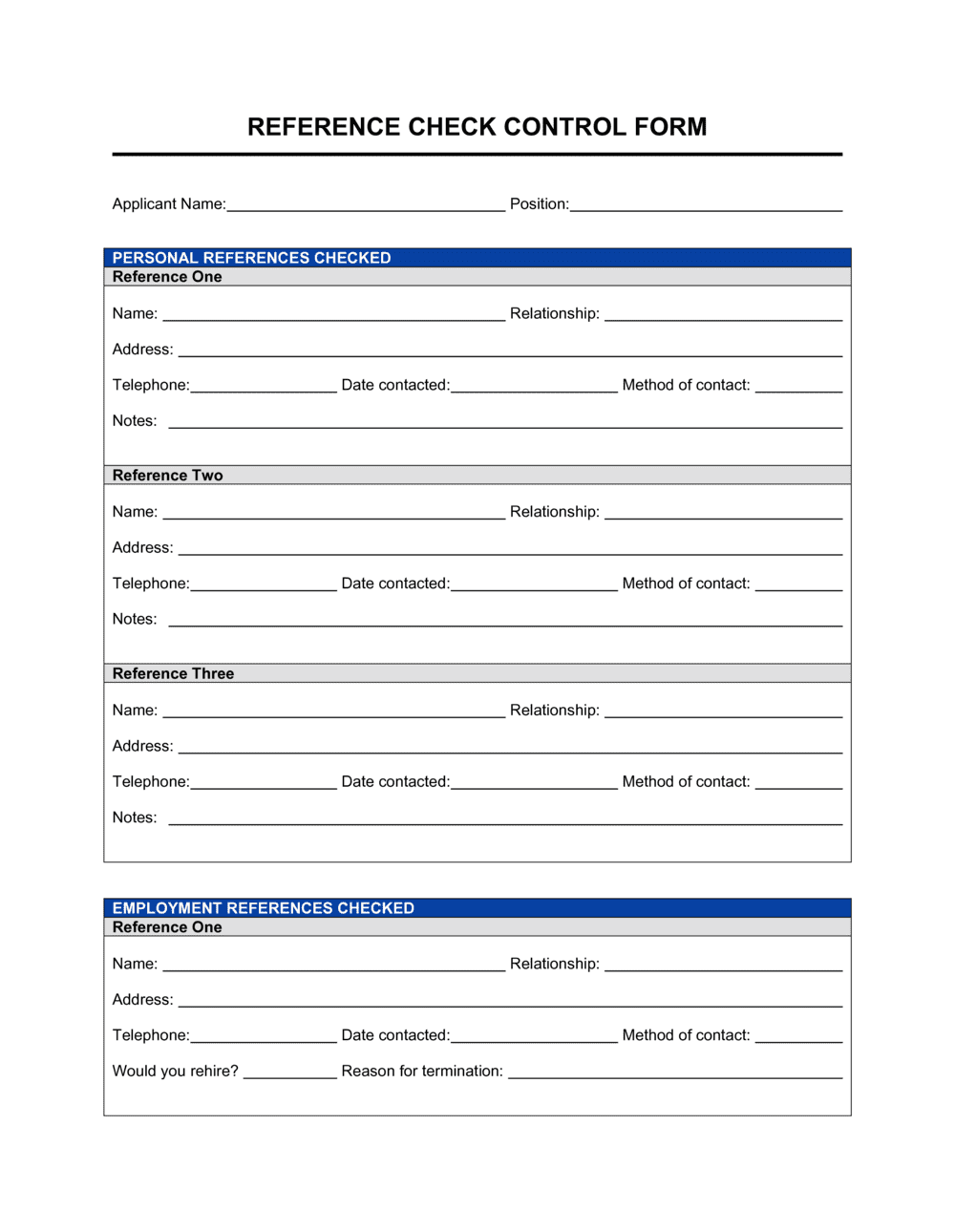 Employment Reference Check Form Pdf