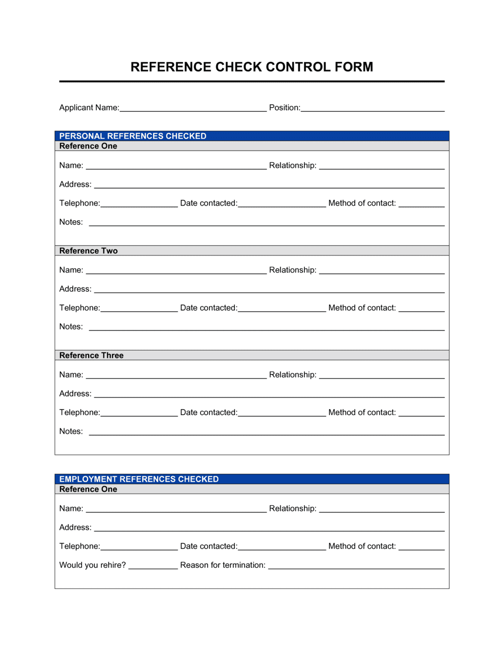 Reference Checking Form Template By Business in a Box 