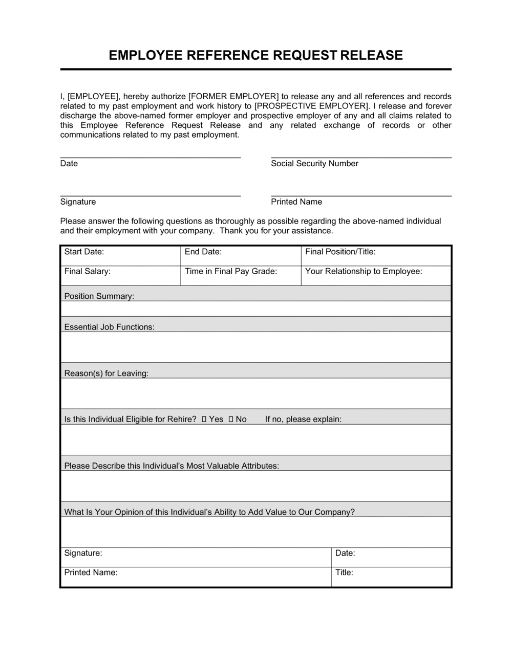 Reference Request And Release Template By Business in a Box Reference Request And Release Template By Business in a Box
