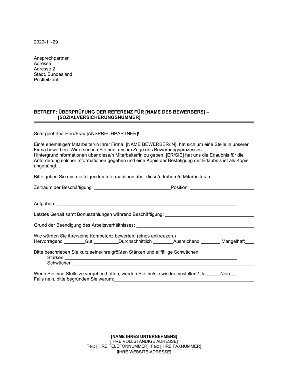 Business-in-a-Box's Referenz Kontrollbrief