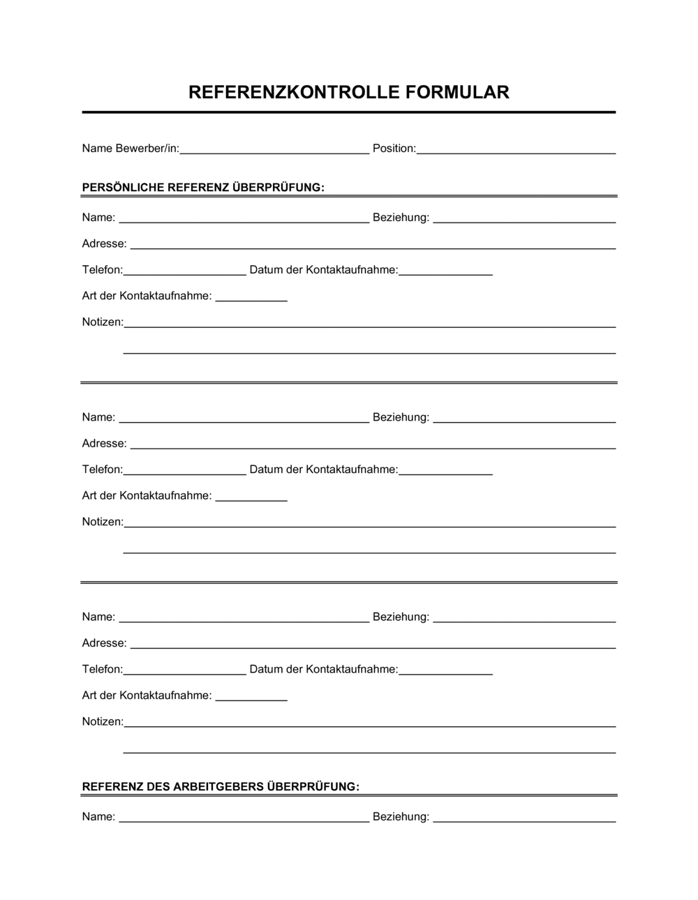 Business-in-a-Box's Referenzkontrolle Formular