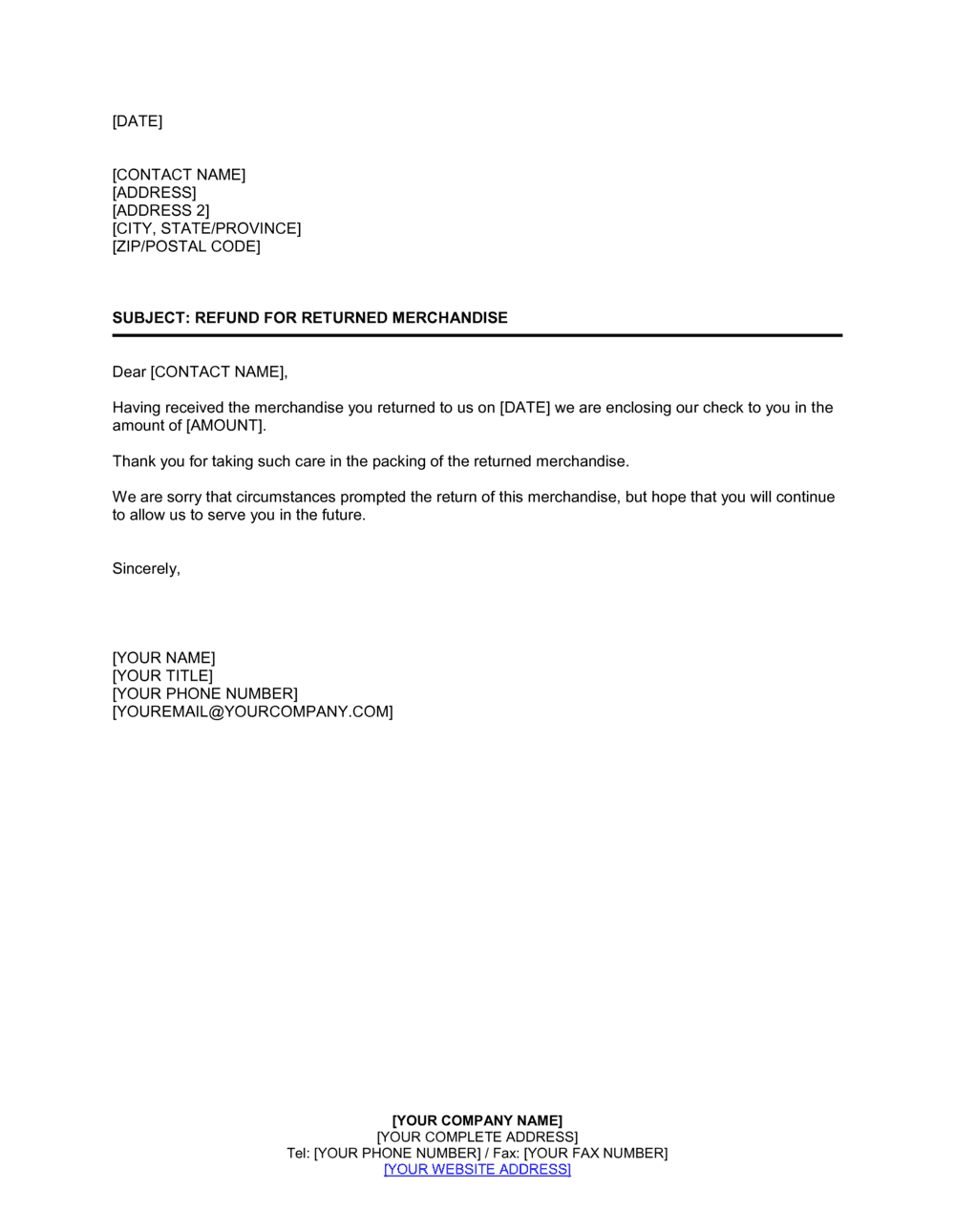 Business-in-a-Box's Refund for Returned Merchandise Template