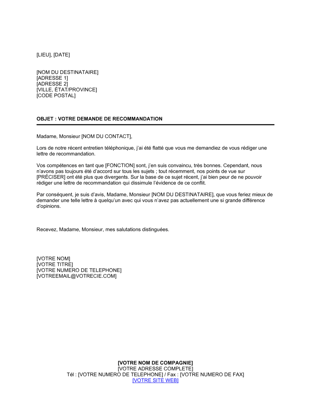 Business-in-a-Box's Refus d'écrire une lettre de recommandation