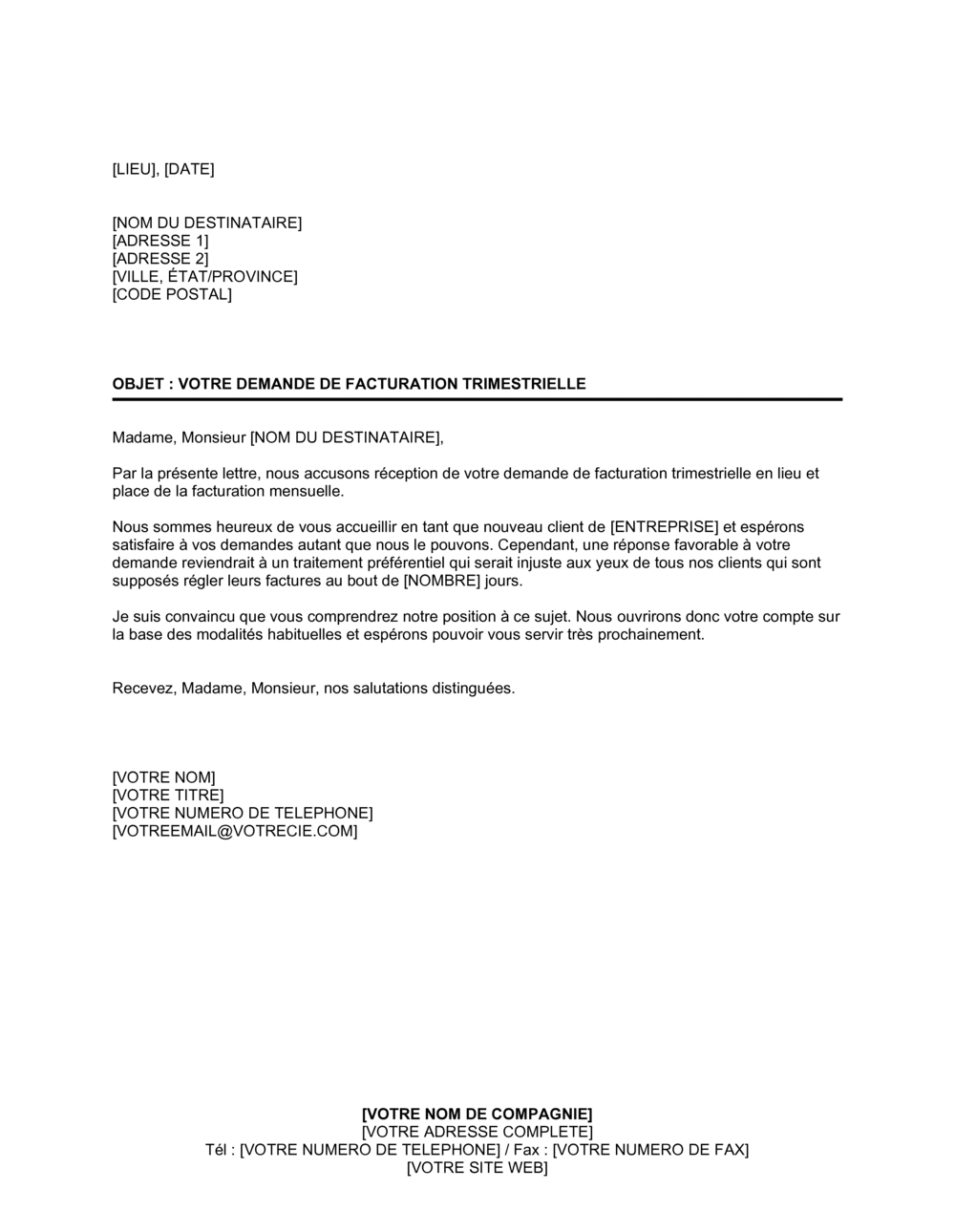 Business-in-a-Box's Refus de facturation trimestrielle