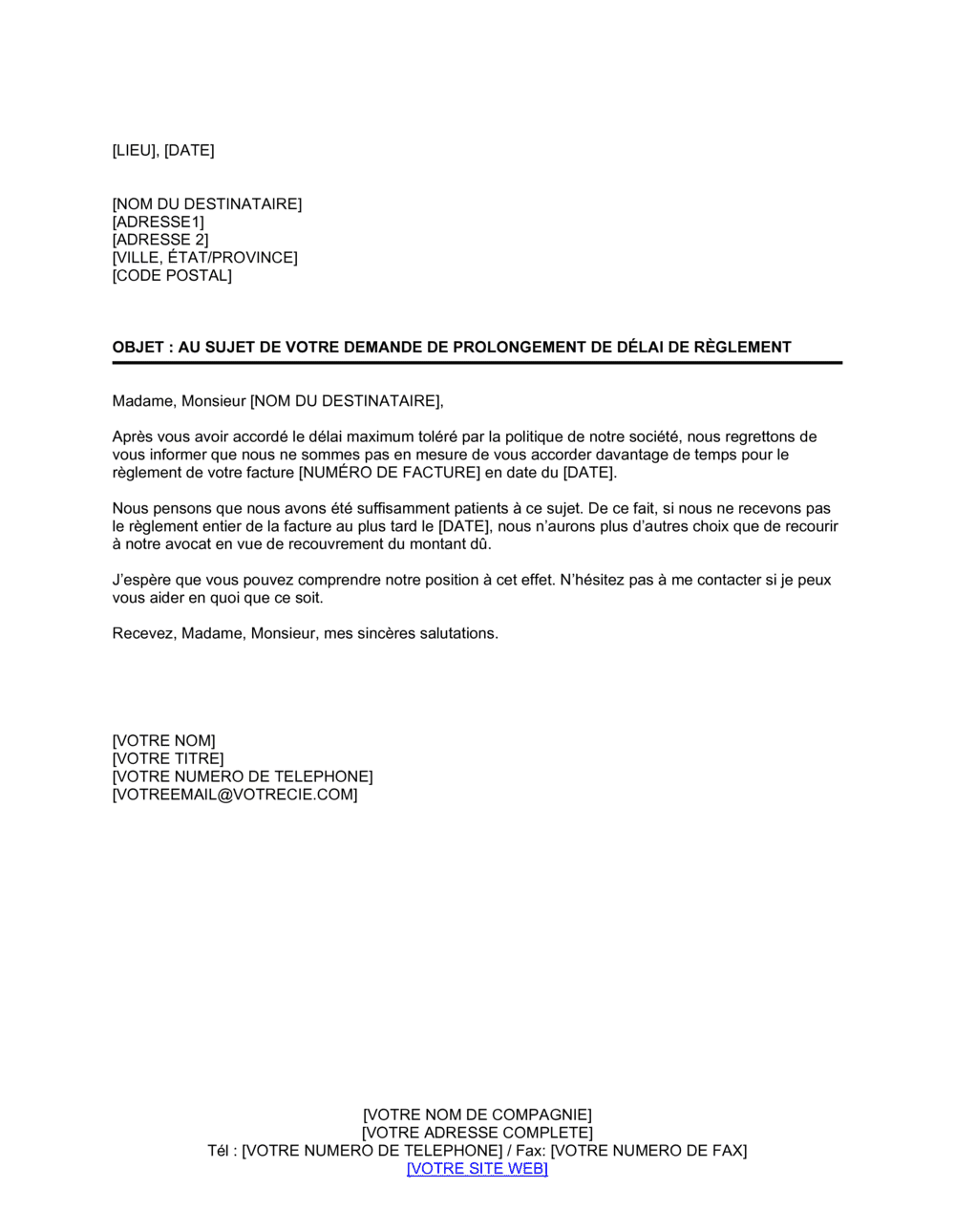 Business-in-a-Box's Refus de prolongement de délai de paiement de facture