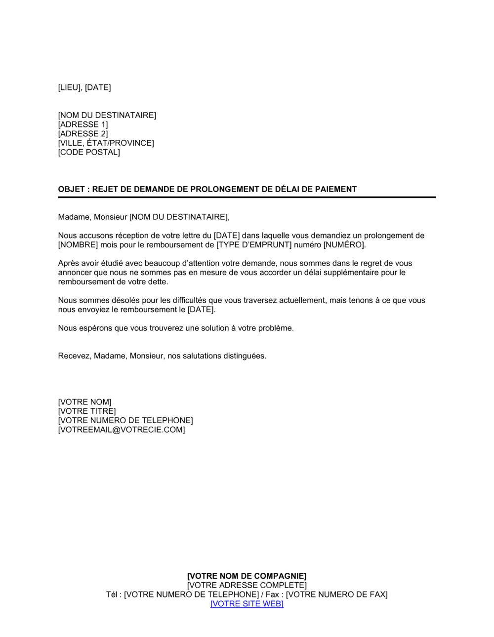 Business-in-a-Box's Refus de prorogation de délai de paiement
