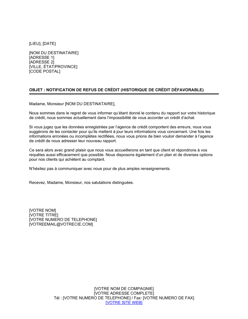 Business-in-a-Box's Refus de vente à crédit pour historique de crédit défavorable