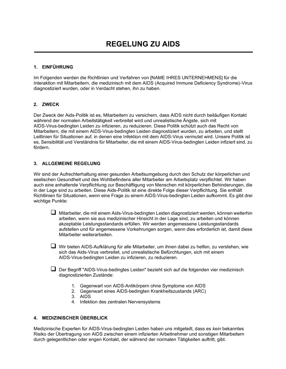 Business-in-a-Box's Regelung zu AIDS