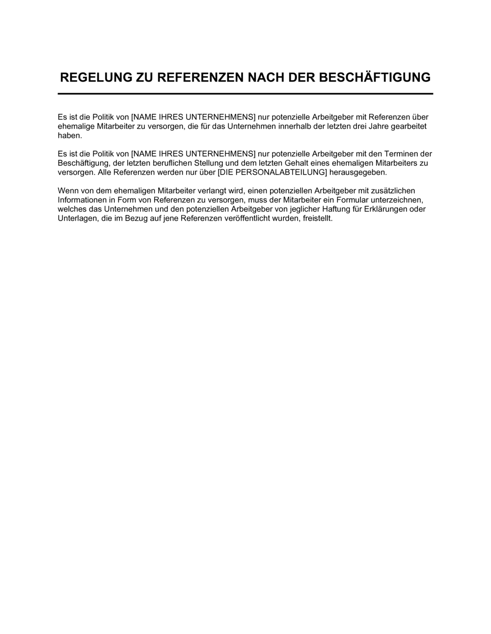 Business-in-a-Box's Regelung zu Referenzen nach der Beschäftigung