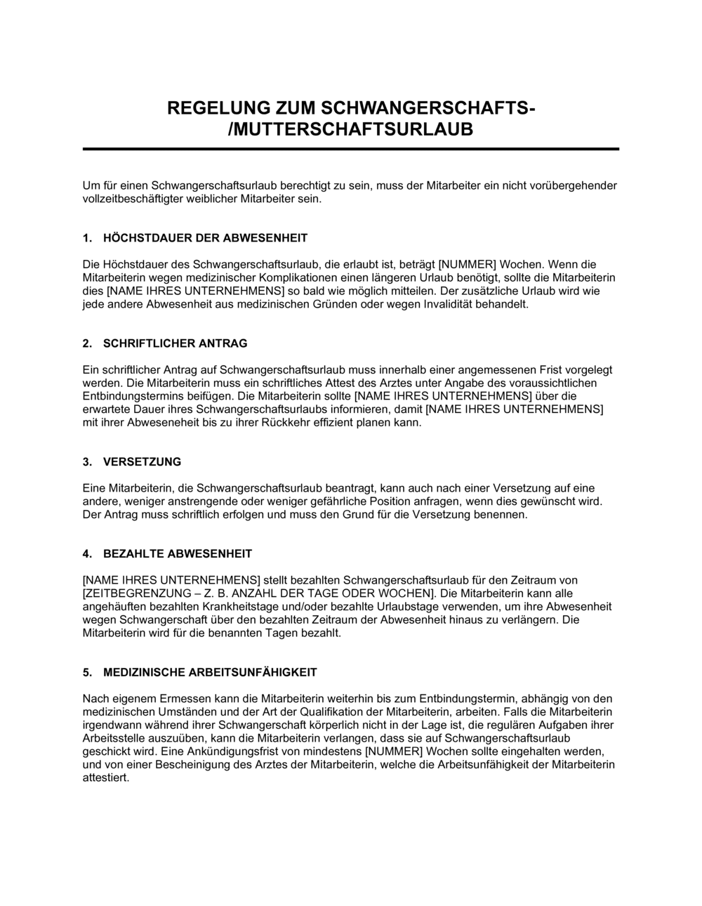 Business-in-a-Box's Regelung zum Schwangerschafts Mutterschaftsurlaub