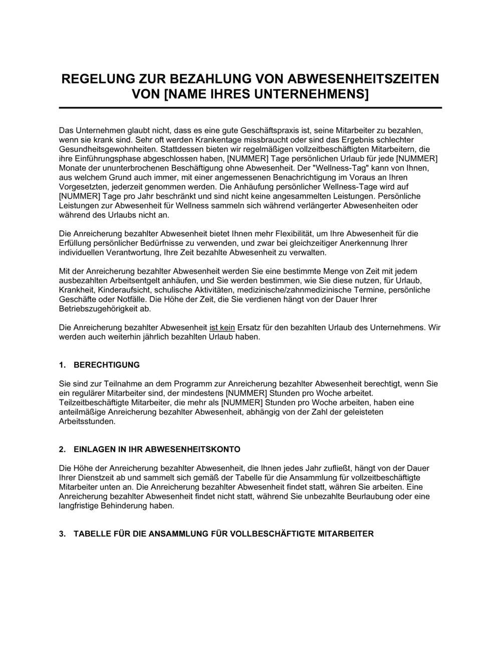 Business-in-a-Box's Regelung zur Bezahlung von Abwesenheitszeiten