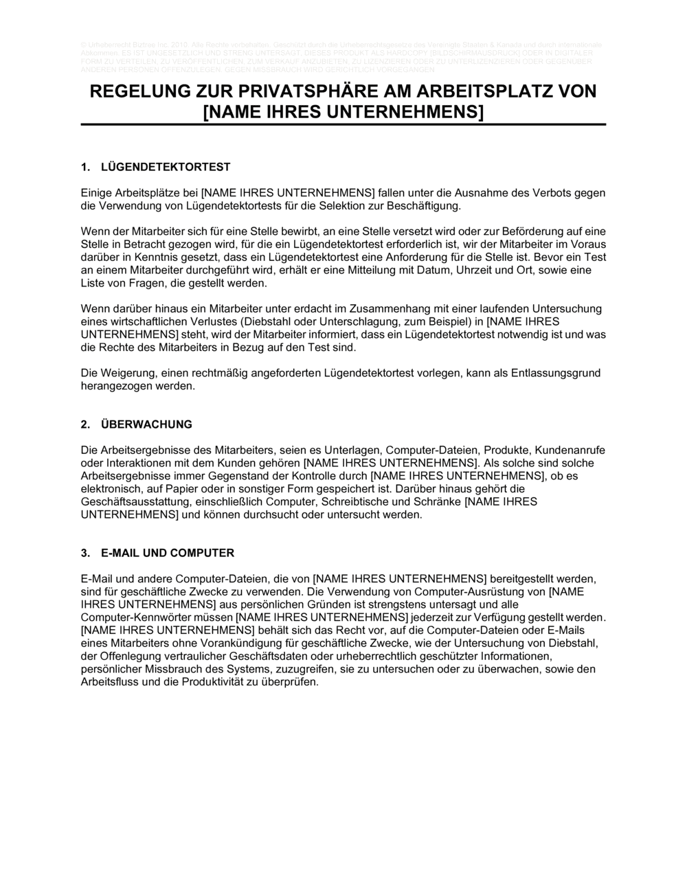 Business-in-a-Box's Regelung zur Privatsphäre und zur Überprüfung von Mitarbeitern