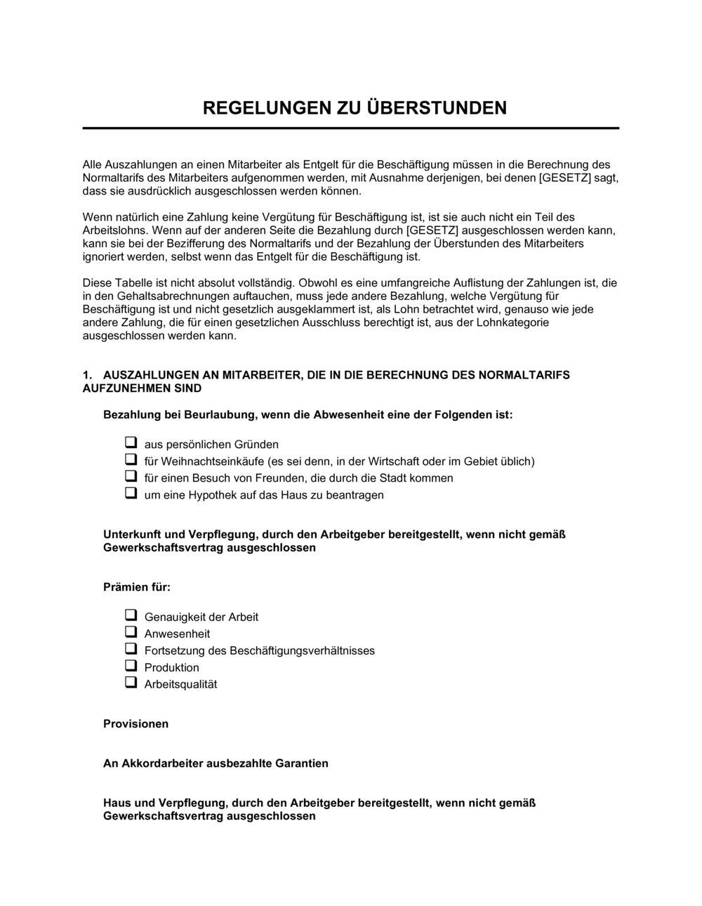 Business-in-a-Box's Regelungen zu Überstunden