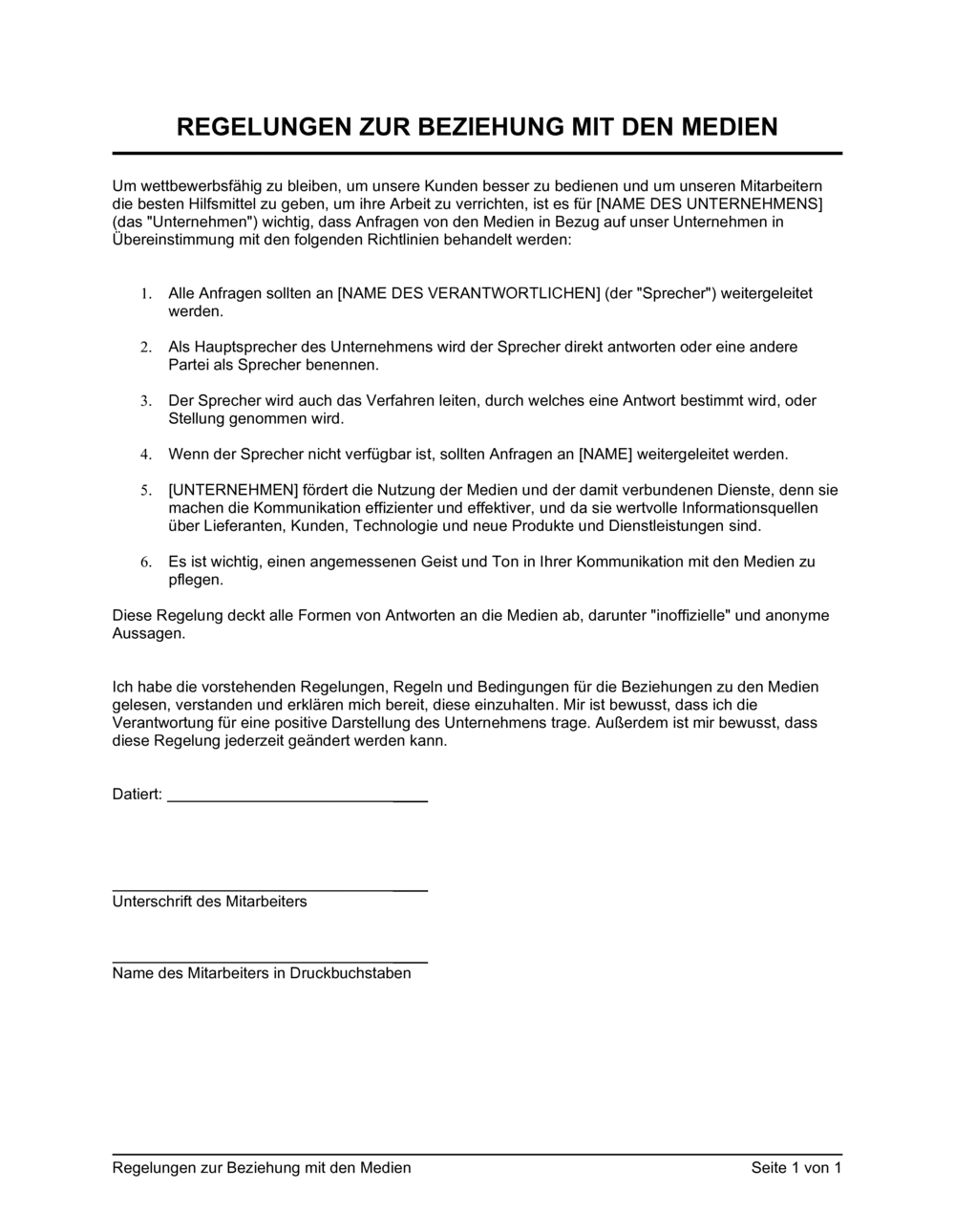 Business-in-a-Box's Regelungen zur Beziehung mit den Medien