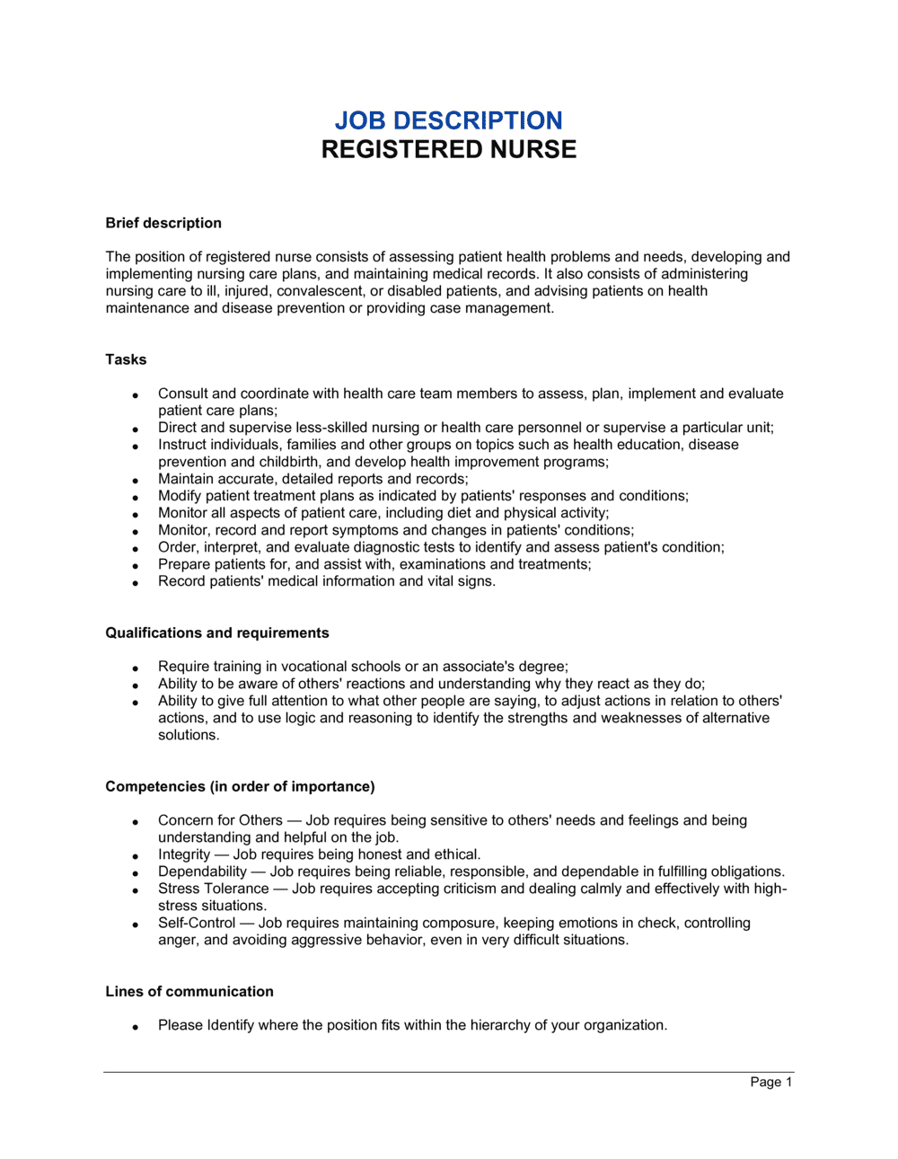 Registered Nurse Job Description Template By Business in a Box 