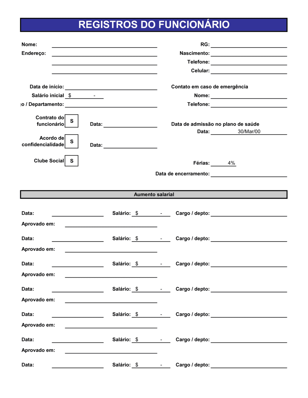 Business-in-a-Box's Registros de Funcionário